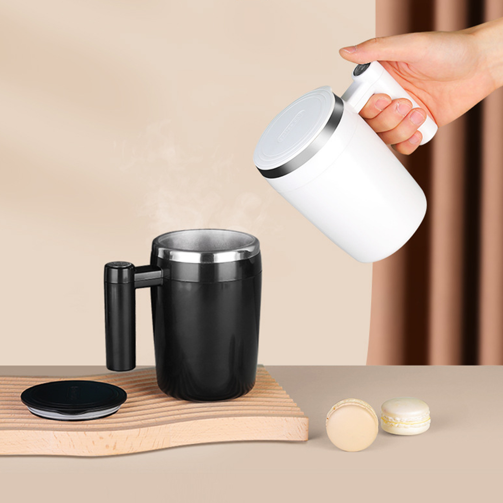 Sonew 380Ml Cốc tự khuấy Tự Động Từ Khuấy Cốc Cà Phê Cho Cà Phê Sữa Ca cao Sô Cô La Nóng Trà (Màu Đen)