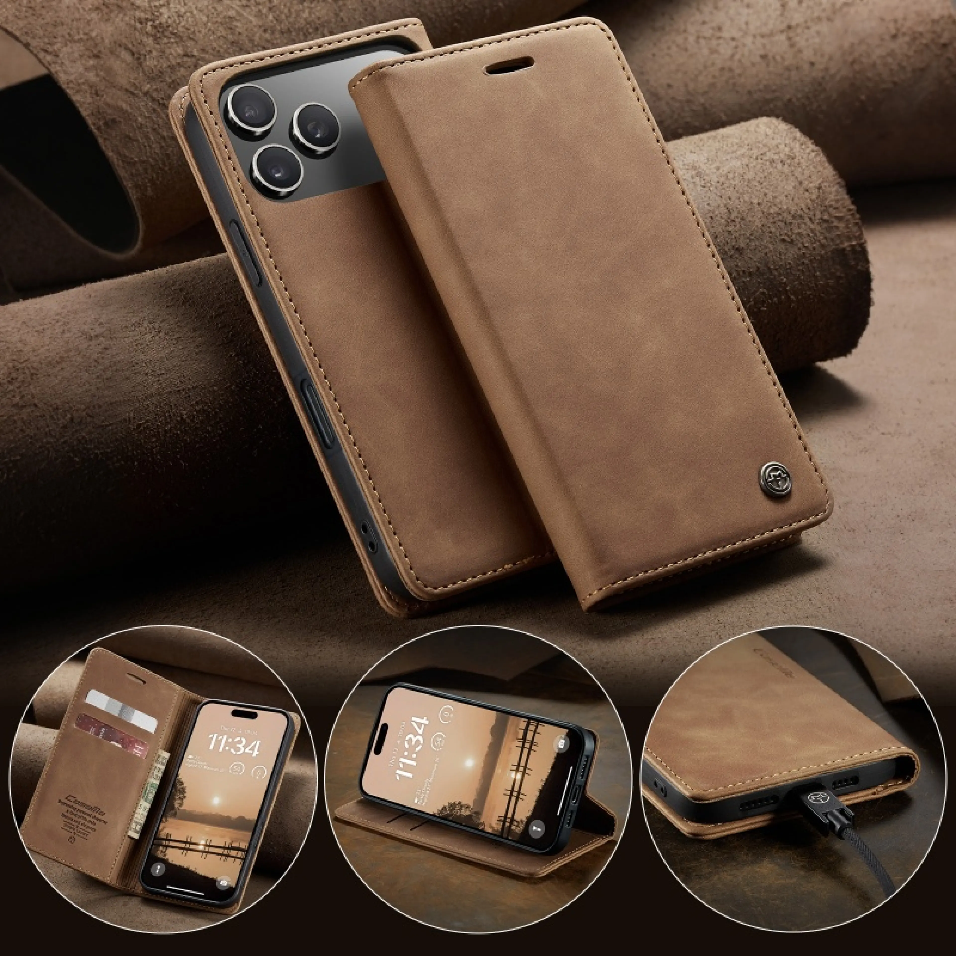 For iPhone High Quality Retro Flip PU Leather Case For iPhone 17 Air 17 Pro 16 15 14 13 12 11 XS XR 8 7 6S 5 SE Wallet Cover