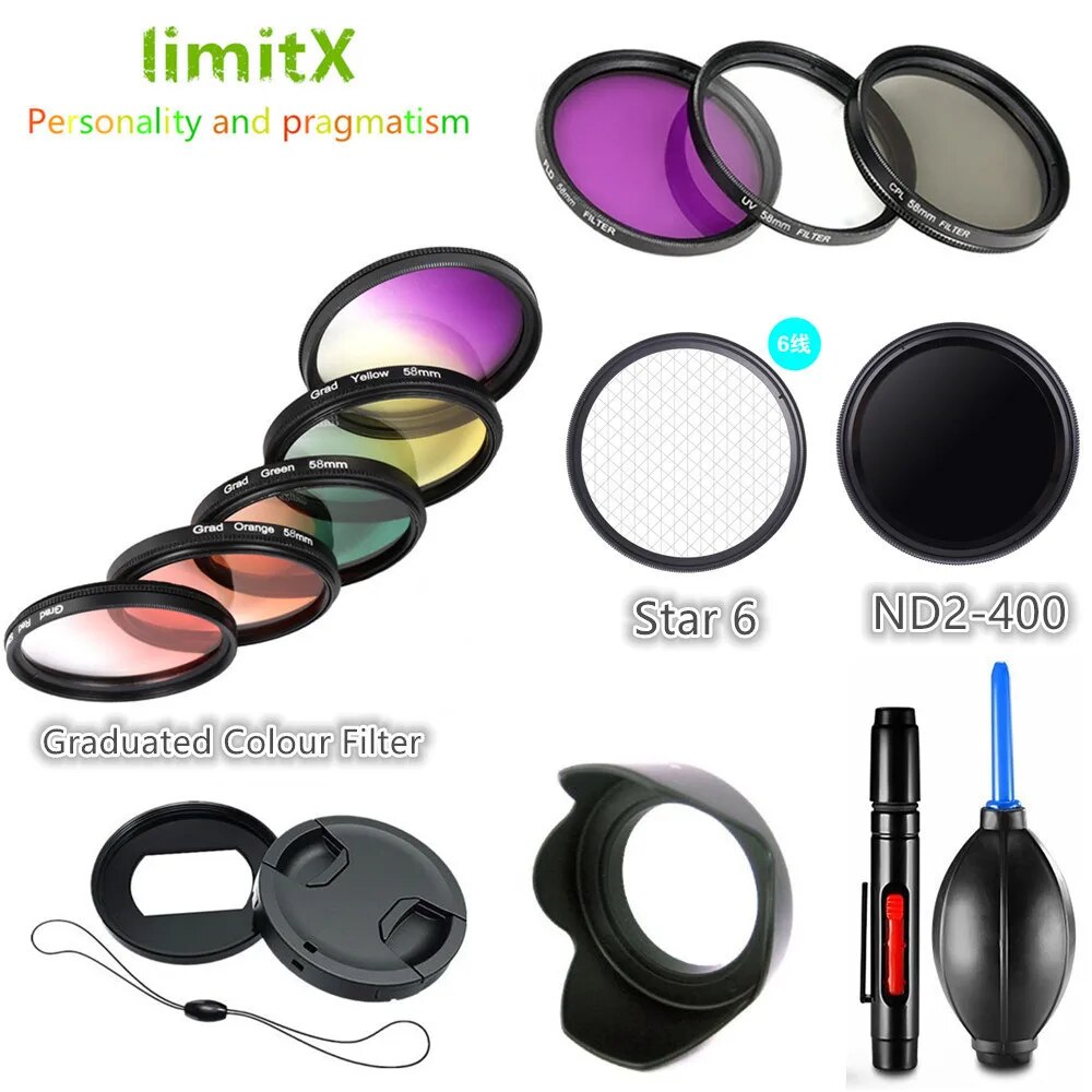 Filter Kit UV CPL ND FLD Graduated Colour Star & Adapter Ring & Lens Hood Cap for Sony ZV-1 ZV1 RX10