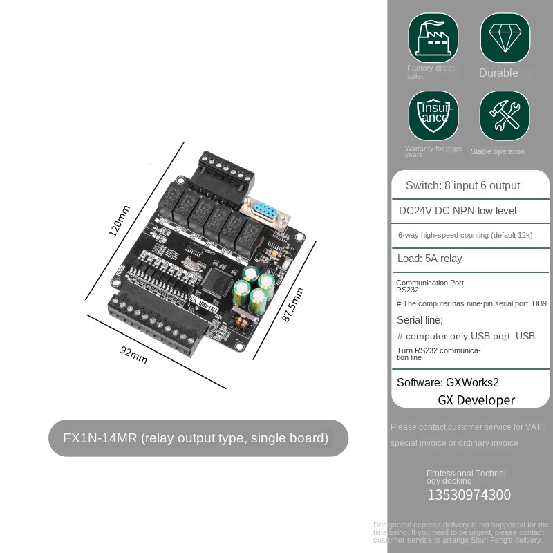 Board Mạch PLC FK FX1N-14MR: 8 input 6 output Đầu Ra Rơle, DB9 RS232, 24VDC, xung tốc độ cao,Hỗ Trợ GX Works2/GX Developer Mitsubishi - FX1N - FK1N-14MR mạch trần