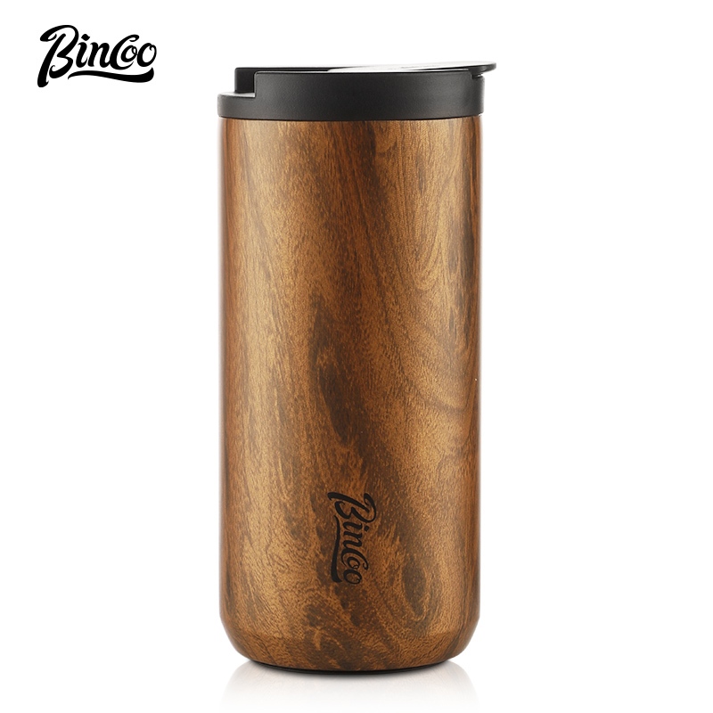 BINCOO Thermal Flask Wood Grain Stainless Steel Coffee Cup Insulated Tea Cup Portable Water Cup in Car for Outdoor and Office 550ML/400ML ราคา 355 บาท*ส่งฟรี
