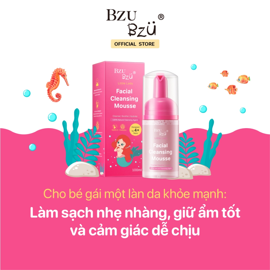 Sữa Rửa Mặt Tạo Bọt Cho Bé Gái BZU BZU Little Lady Facial Cleansing Mousse Làm Sạch Dịu Nhẹ 100ml (HSD 21 tháng)