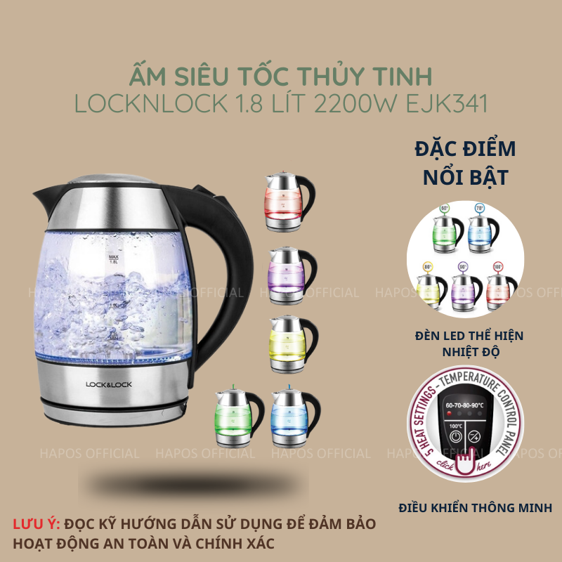 Ấm đun nước dùng điện bằng thủy tinh thương hiệu LocknLock EJK341 1.8L - HAPOS OFFICIAL