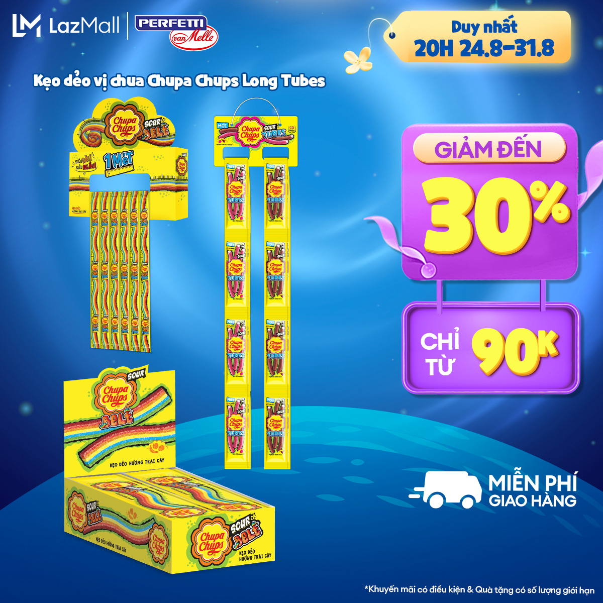 Kẹo dẻo vị chua Chupa Chups hương trái cây hỗn hợp, kẹo dẻo hình ống vị chua hương Dâu và Cola