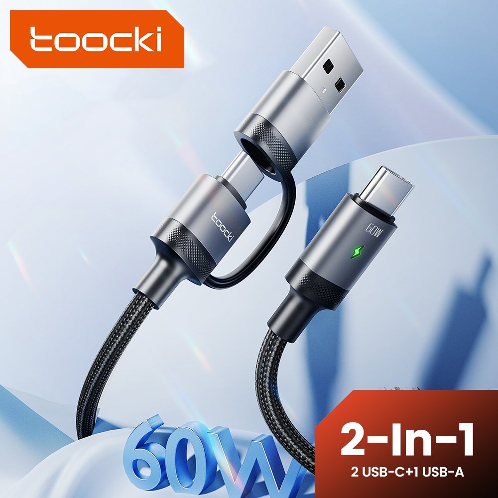 Toocki PD 60W 2 In 1 USB Type C To Type C/USB Cable Fast Charge Data cables for Mobile Phones - ยี่ห้อ Toocki ราคา 80 บาท*ส่งฟรี