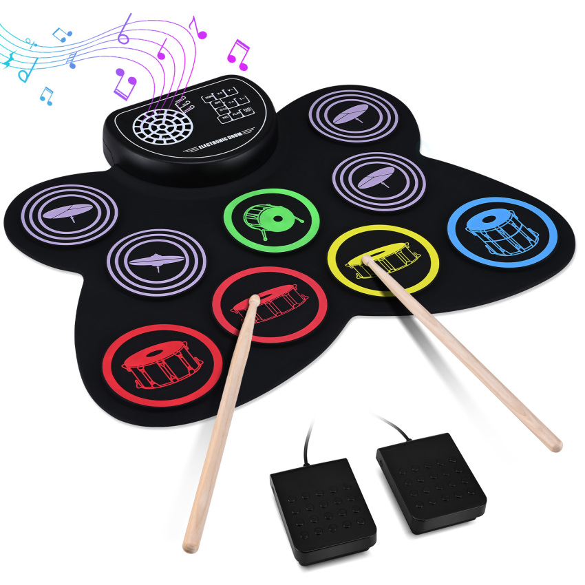 【Ready Stock】Color Electronic Drum Instrument Silicone Hand Roll Electronic Drum Children's Day Gift Built-in Speaker and AUX Jack ราคา 1,065 บาท*ส่งฟรี