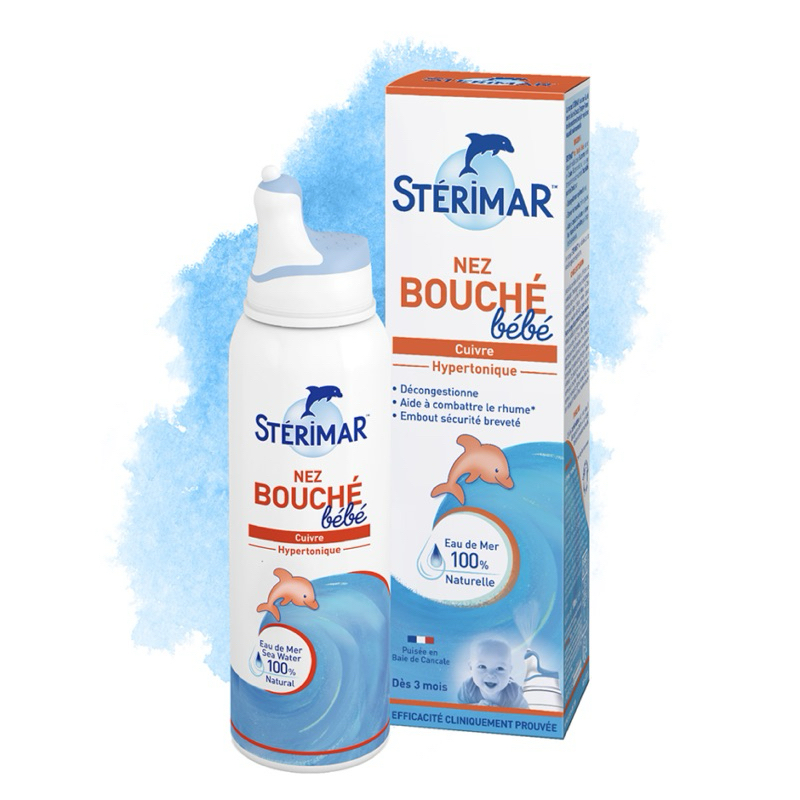 Dung dịch xịt mũi STÉRIMAR Nez Bouché Bébé dùng trong cảm lạnh, viêm mũi, viêm xoang (Chai 100ml)