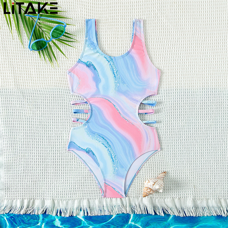Toddler Girls Leotard Swimwear Scale Pattern Design Hallow Out Waist Swimsuit For Indoor Outdoor Swimming ราคา 202 บาท*ส่งฟรี