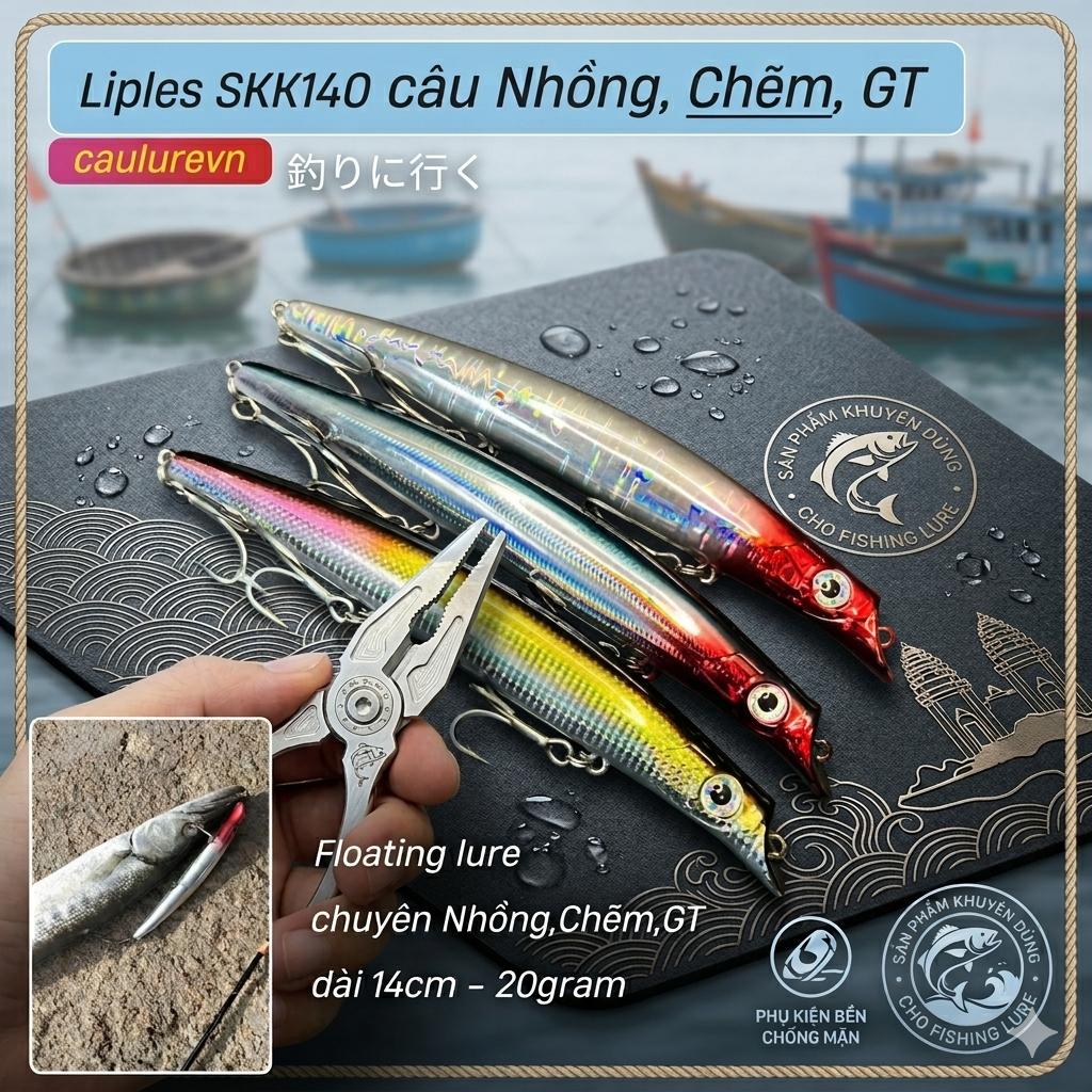 Mồi lure cá Nhồng,Chẽm,GT SKK140 14cm/20gram sử dụng câu nhiều địa hình và nhiều dòng cá săn mồi khác nhɑu, trang bị luoi câu BKK và bi bên trọng tạo tiếng động thu hút cá săn mồi