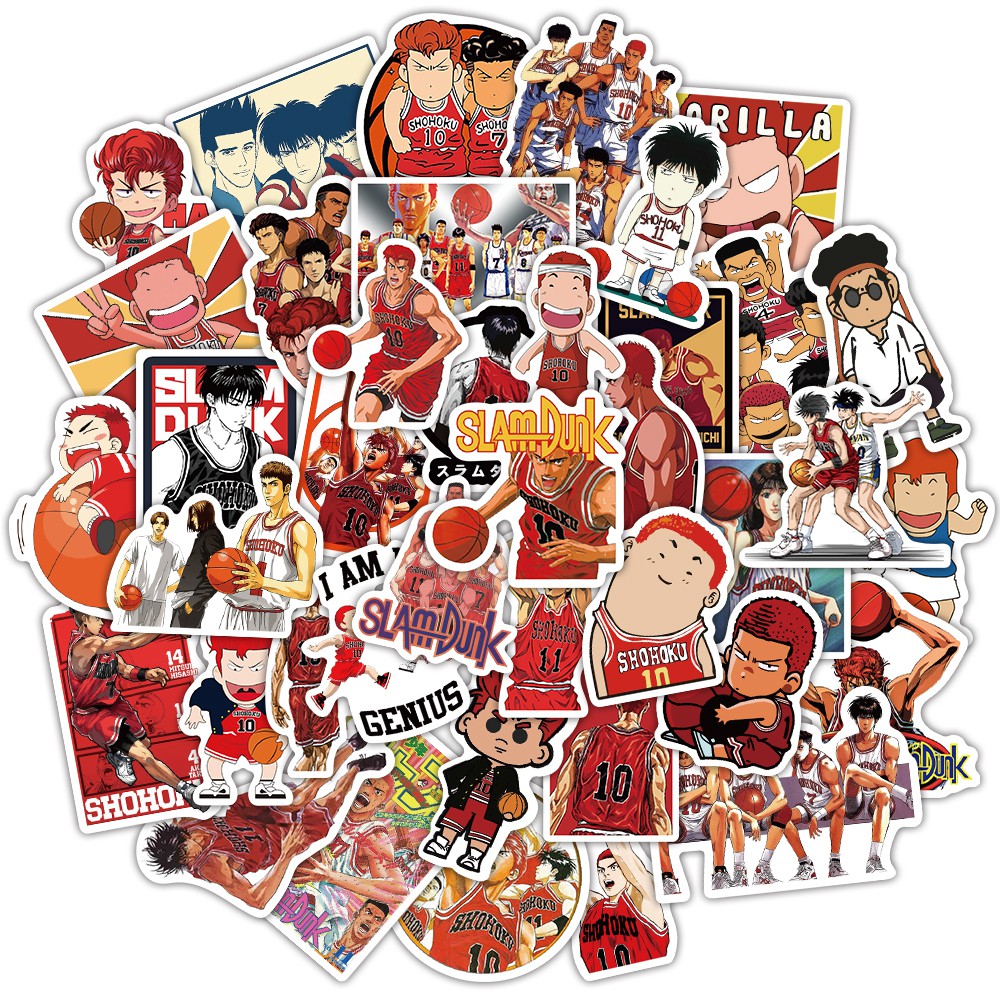 {kfghdfr} 50PCS Anime SLAM DUNK Sticker PVC Graffiti Decals Skateboard Stickers For Laptop Luggage Suitcase Waterproof DIY Car Stickers