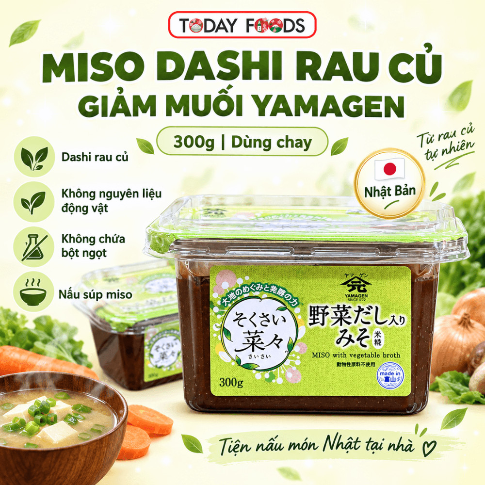 Miso Dashi Rau Củ Giảm Muối Yamagen 300g | Dùng Chay - Không Chứa Bột Ngọt - Nấu Súp Miso
