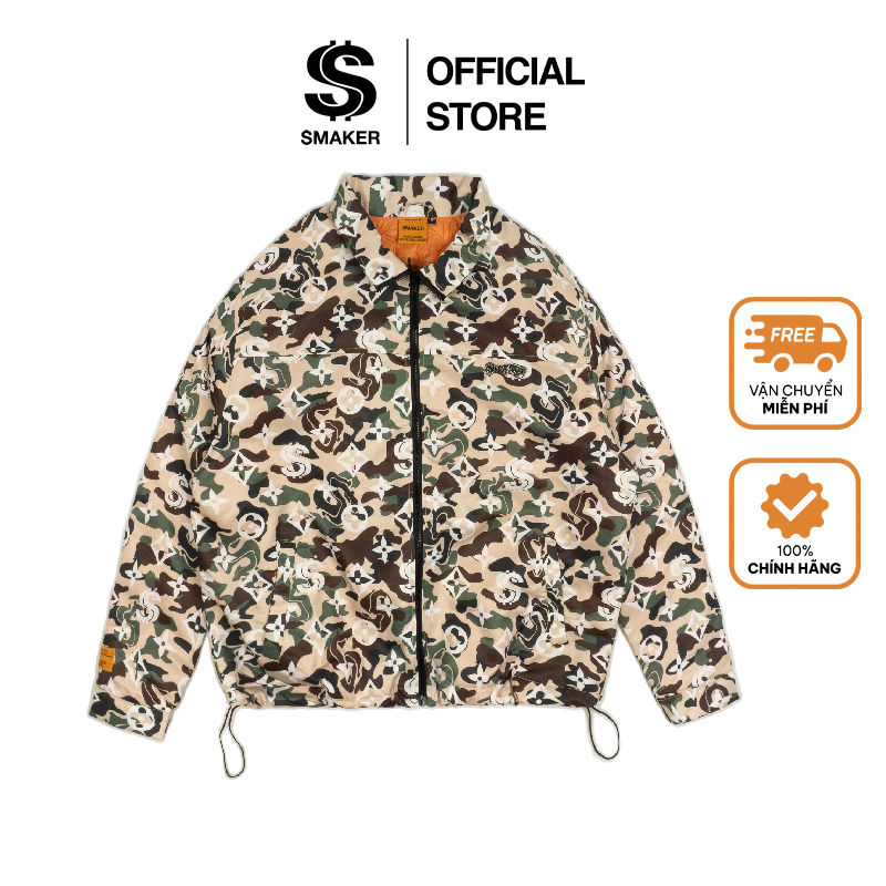 Áo khoác màu quân đội có chần bông - logo camo puffer jacket v2