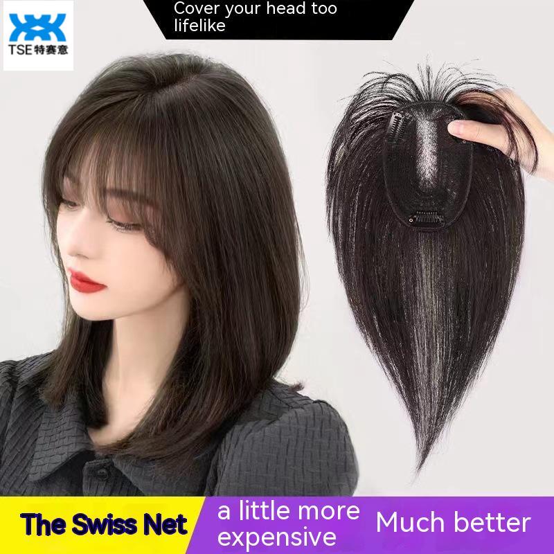 Tse Thụy Sĩ Net tóc vá bìa trắng tóc phụ nữ tóc giả vá của phụ nữ đầu vá lỏng lẻo và traceless tóc thật giả Bang 9*14cm Lưới tóc 25cm
