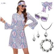 WaQas 70s Disco Hippie Costume Set with Accessories