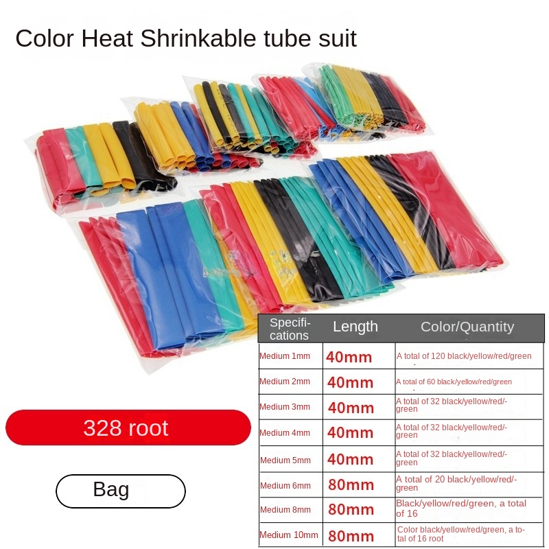 Bộ Ống Gen Nhiệt Co Rút 328PCS (Túi), đủ loại từ phi 1 đến phi 10 Cách Điện, Hộp/Túi, Tự Động Hóa và Sửa Chữa