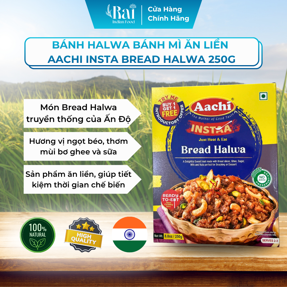 [MUA 1 TẶNG 1] Bánh Halwa Ăn Liền Aachi Insta Bread Halwa 250g – Món Tráng Miệng Ấn Độ | Rai Indian Food