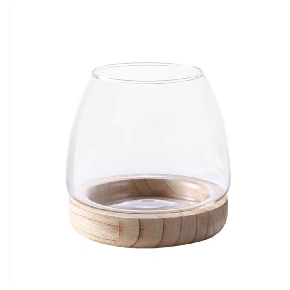 ZENDO12 Trang trí Thùng gỗ tròn Tròn Với đế gỗ Bể cá thủy tinh trong suốt Chậu trồng cây mọng nước Đơn giản Bình thủy canh trồng cây thủy canh Dành cho gia đình - 2