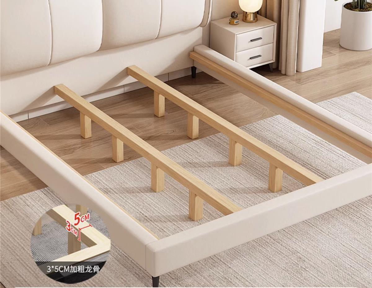 Massivholz-Doppelbett Neue weiche Tasche Lederbett Kleine Wohnung Modernes schlichtes Hauptschlafzimmer Ehebett Nordic Light Luxusbett aus Stoff