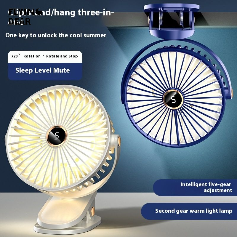 Flying Bear xách tay 3-in-1 fan hâm mộ có thể treo có thể sạc lại với đèn LED