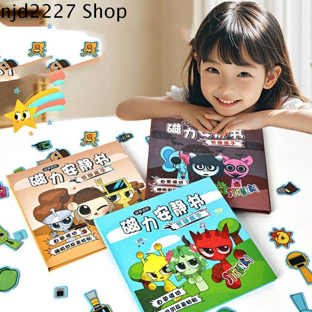 NJD2227 Dán lặp đi lặp lại Sách nam châm không ồn sprunki Thủ công Giấy Đồ chơi sách bận rộn cho trẻ em tự làm Đồ chơi giáo dục Hoạt hình Miếng dán nam châm mềm Bé gái