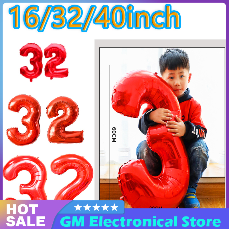🎄🎄16/32/40 inch số kỹ thuật số 0 ~ 9 số đỏ bóng bay bằng nhôm trang trí tiệc sinh nhật cưới Ngày Valentine trang trí cho ngày kỷ niệm (Ngày của mẹ trang trí phòng ngủ) trang trí nhà