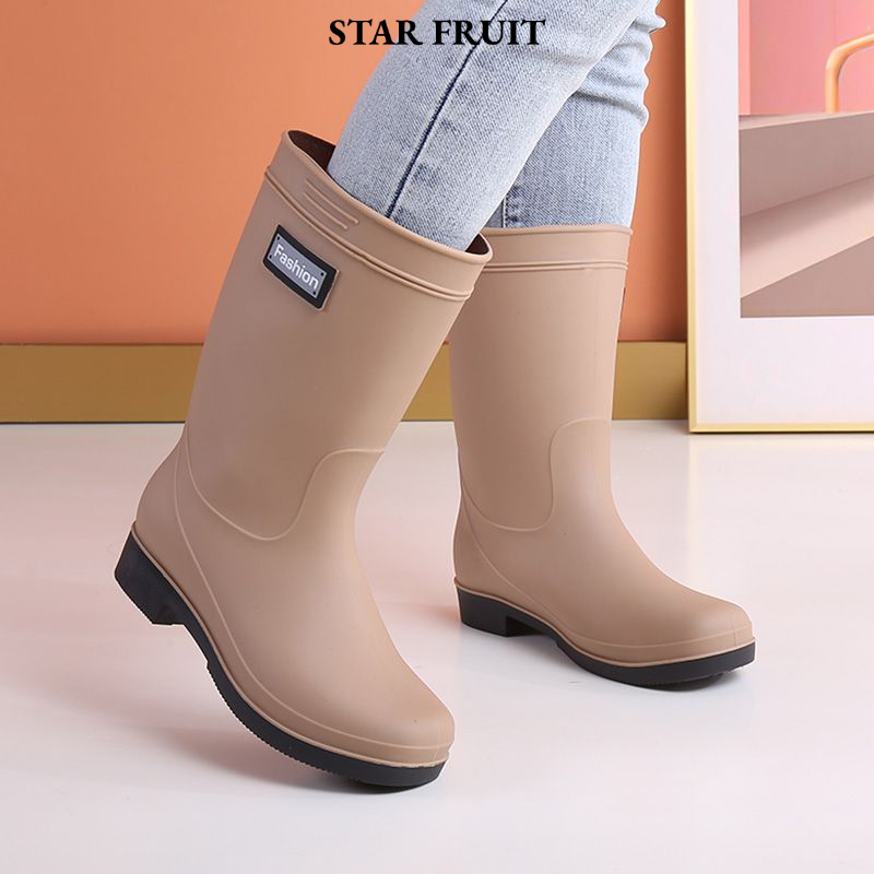 STAR FRUIT⭐ Korean version of rain shoes, women's rain boots, medium tube non-slip and velvet, light work in rainy days, wear-resistant water boots, thick-soled waterproof shoes