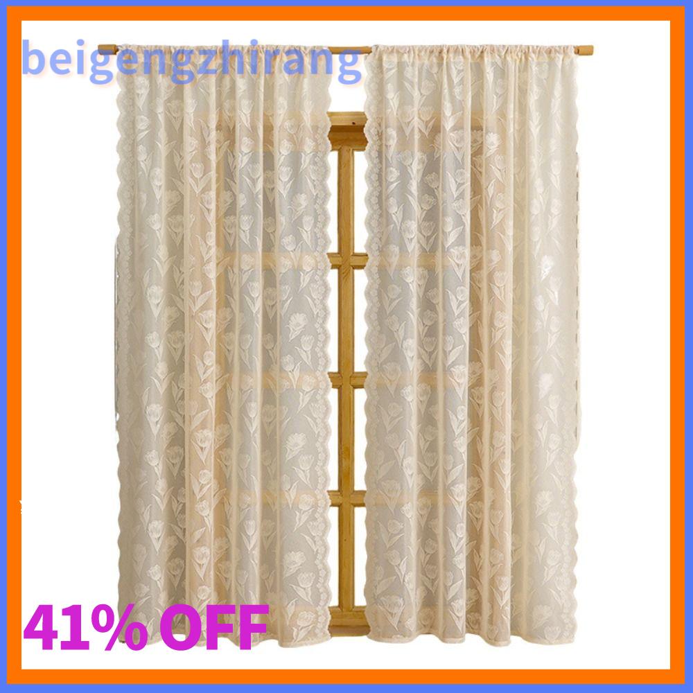 BEIGENGZHIRANG 2 Panels Cổ Điển Pháp Rèm ren Dài Lọc ánh sáng Rèm cửa sổ Đơn giản Thêu hoa tulip Rèm chắn sáng Dành cho phòng khách phòng ngủ