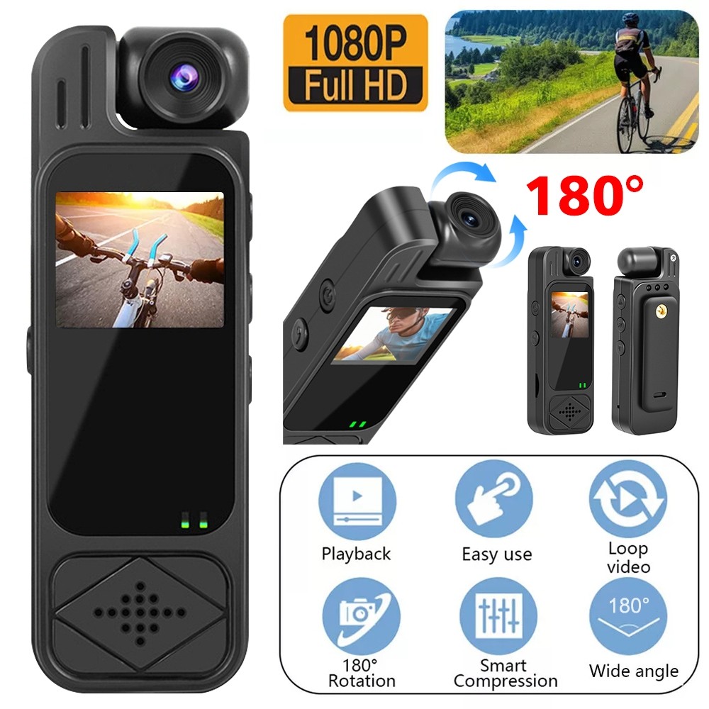 Mini Body Camera 1080P HD Sports CameraRotatable Night Vision เครื่องบันทึกวิดีโอดิจิตอล 1.3 นิ้ว Bodycam กล้องตํารวจ ราคา 690 บาท*ส่งฟรี