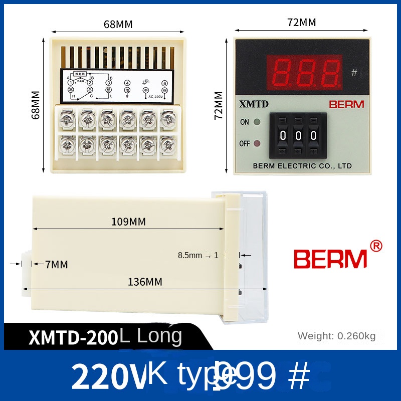Bộ Điều Khiển Nhiệt Độ XMTD-2001/2002 - Nhiệt Kế Số 220V/380V, Hỗ Trợ K, E, PT100, CU50 - XMTD-2001  k 999 °C