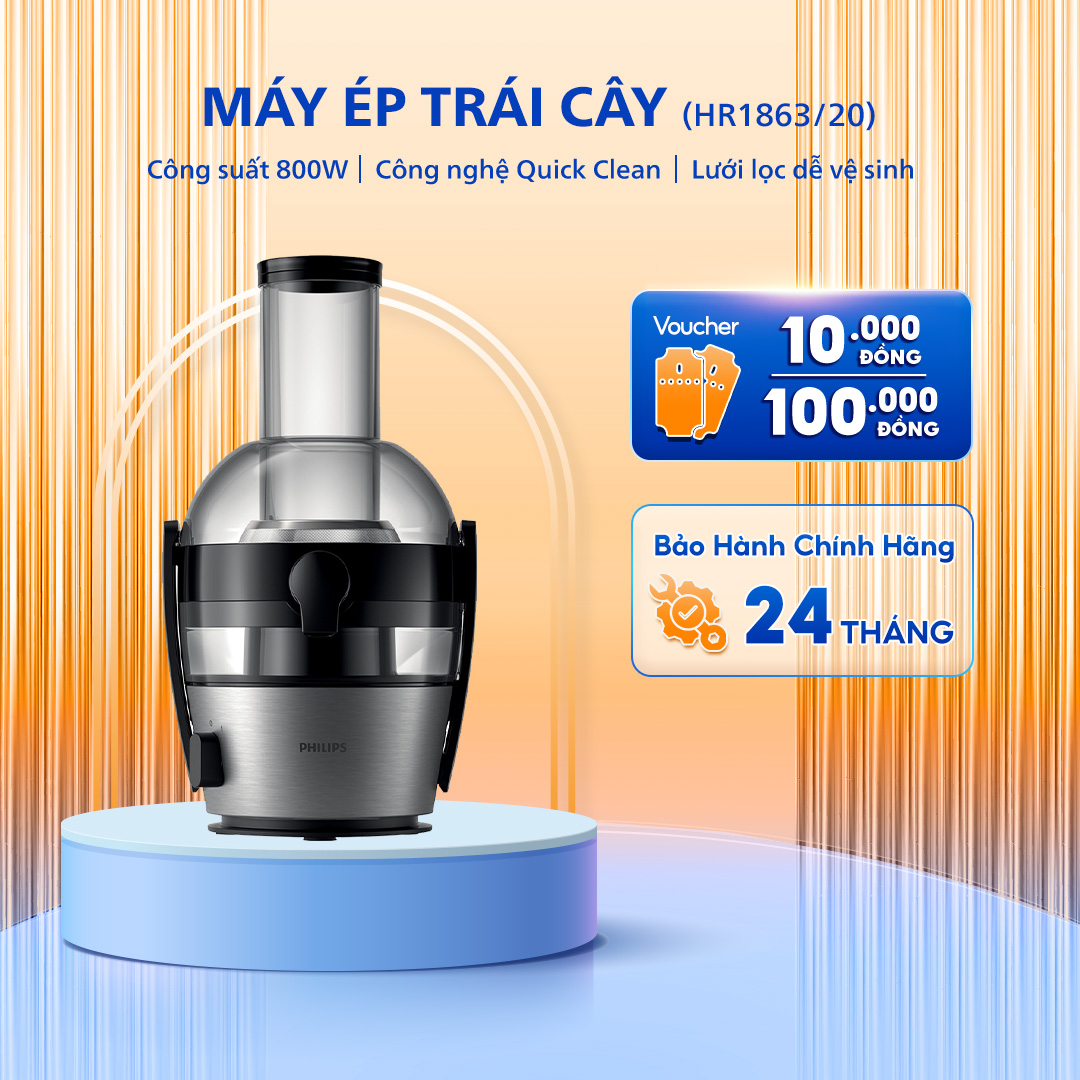 Máy Ép Trái Cây PHILIPS HR1863/20, Công Suất 800 W, Chức Năng Ngăn Rỉ Giọt, Bảo Hành 24 Tháng