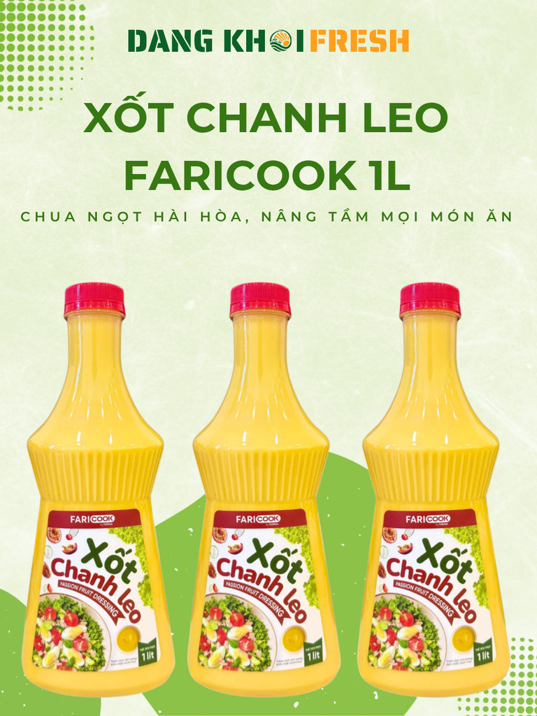Combo 5 Chai Xốt Chanh Leo Faricook 1L - Xốt Trộn Salad Xốt Chấm Xốt Ướp Thịt Sốt Chanh Dây Cho Gia Đình Quán Ăn