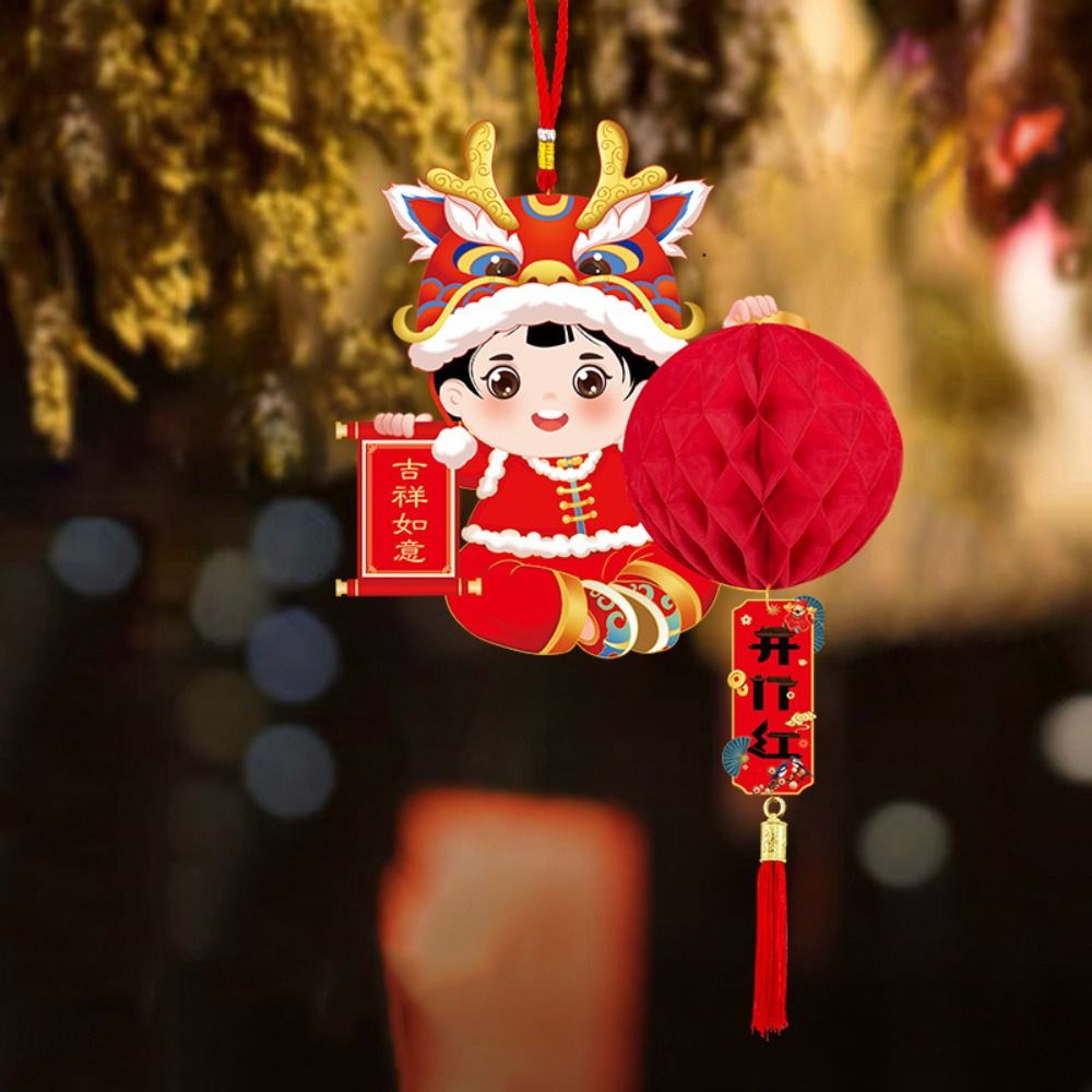 QVPYP Nhỏ Đồ trang trí đèn lồng năm rồng Phong cách Trung Quốc Giấy dây