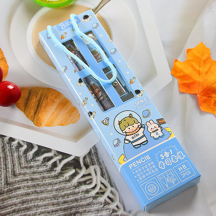 Bộ dụng cụ học tập 5 chi tiết có quai xách đồ dùng học tập dễ thương cute giá rẻ làm quà tặng học si