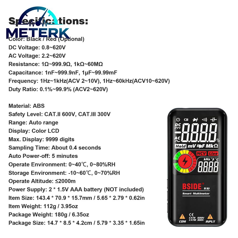 Meterk Vôn Kế SIUKE S10 Thông Minh 9999 Đếm Đồng Hồ Vạn Năng Màn Hình LCD Kỹ Thuật Số AC/DC Vôn Kế Ôm Kế Kiểm Tra Điện Trở Điện Dung Tần Số Điốt Liên Tục NCV Đường Trực Tiếp Với Đèn Flash Giữ Dữ Liệu Giá 629,000 Đồng*Miễn phí vận chuyển