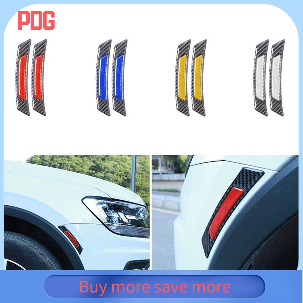 PDG 2Pcs Trang trí Cảnh báo Chống va chạm Hình dán phản quang ô tô Sợi carbon Bảo vệ cạnh Lông mày bánh xe