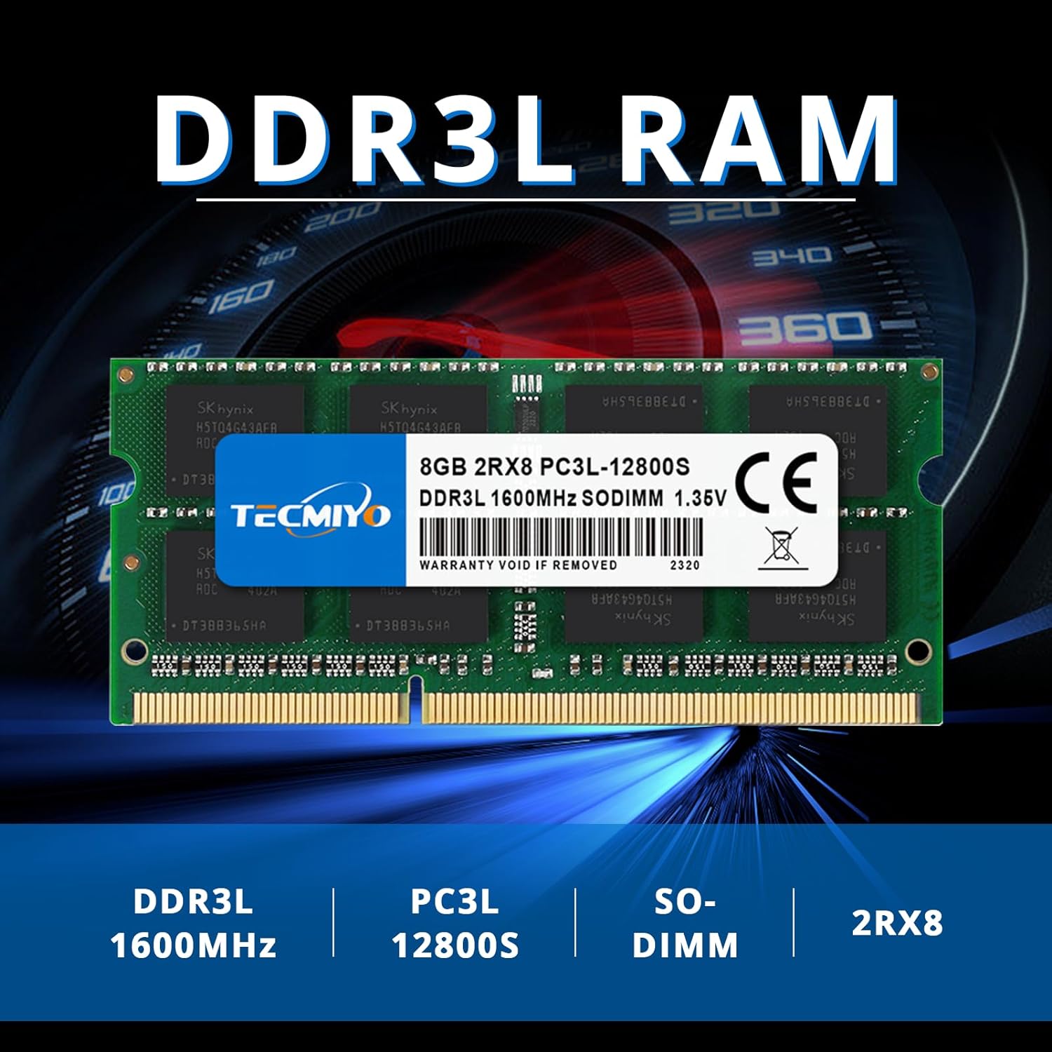  【Pre-order  TECMIYO 8GB DDR3L 1600MHz SODIMM Laptop Memory RAM DDR3 8GB 1600MHz SODIMM 1.35V PC3L-12800S Non-ECC - Green 