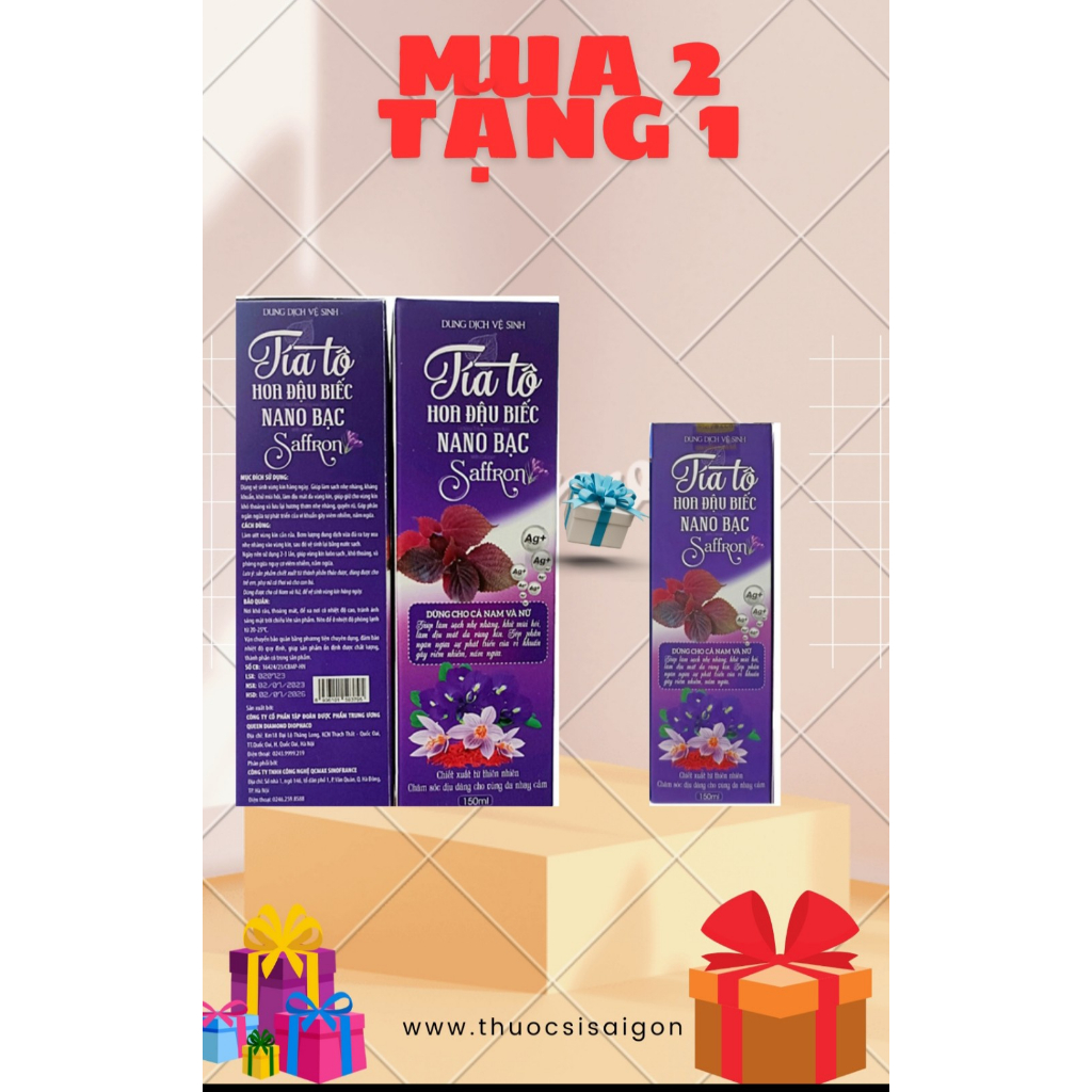 Mua 2 tặng 1 Dung dịch vệ sinh TÍA TÔ - Dung dịch vệ sinh  Tía Tô Hoa Đậu Biếc  NANO BẠC Saffron(Chai 150 ml)