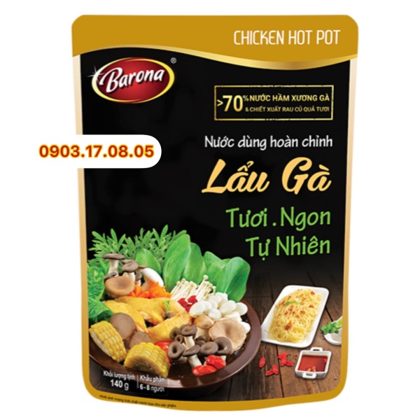 (Hộp 10)Nước dùng hoàn chỉnh Lẩu gà Barona (140gr)