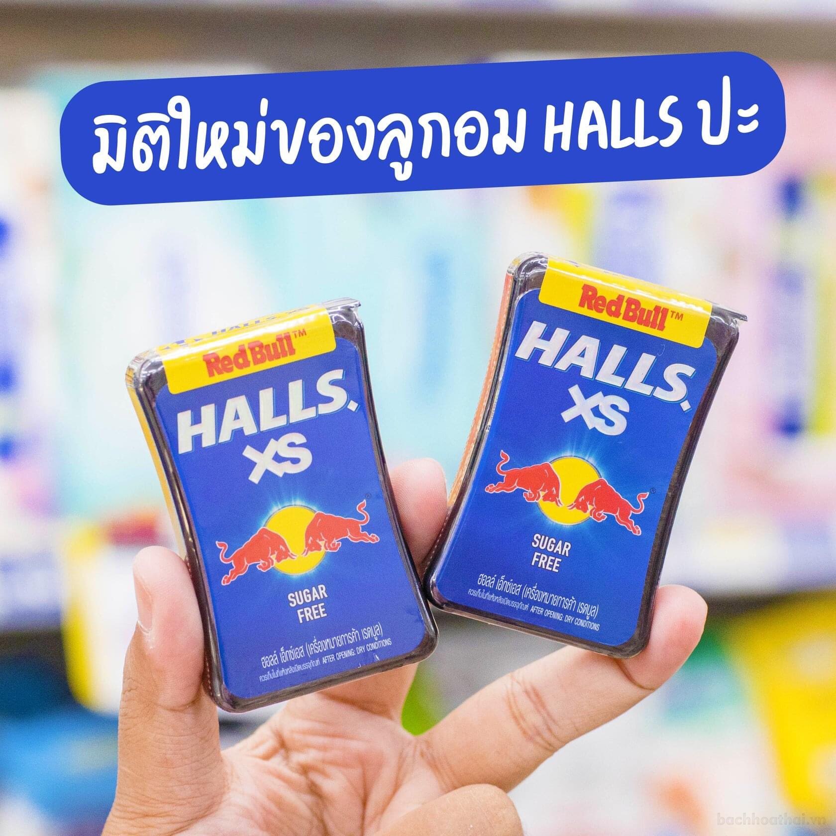 Kẹo ngậm thơm miệng cai sản phẩm Halls XS vị RedBull Thái Lan