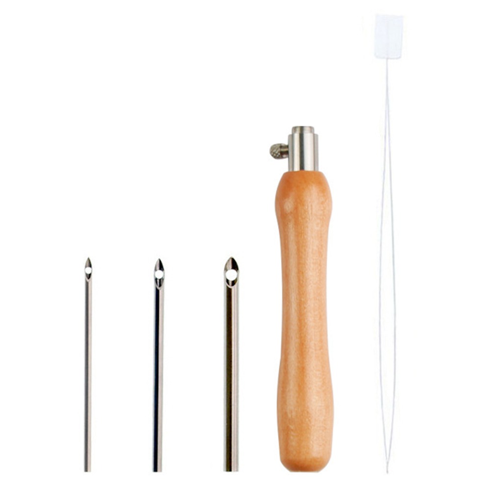 EDANP 5Pcs 2.5mm/3.5mm/5mm Punch Set Wooden Handle Adjustable Punch Stitching Kit Crochet s DIY Cross Stitch s For Beginner Embroidery