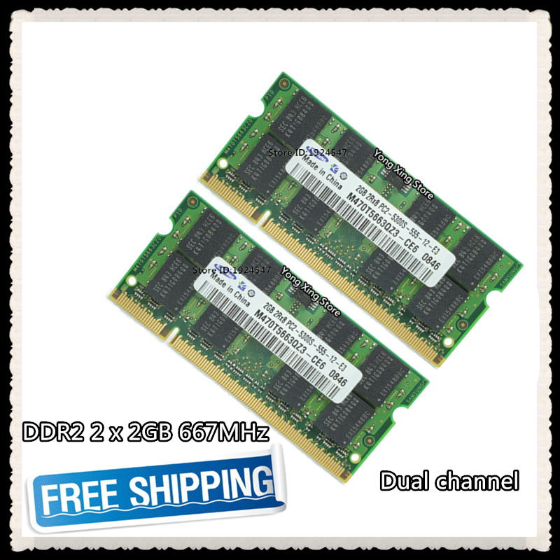 【100%-New】 DDR2 2 x 2GB 4GB Dual channel 667MHz PC2-5300S authentic ddr 2 2G 4g notebook memory Lapt