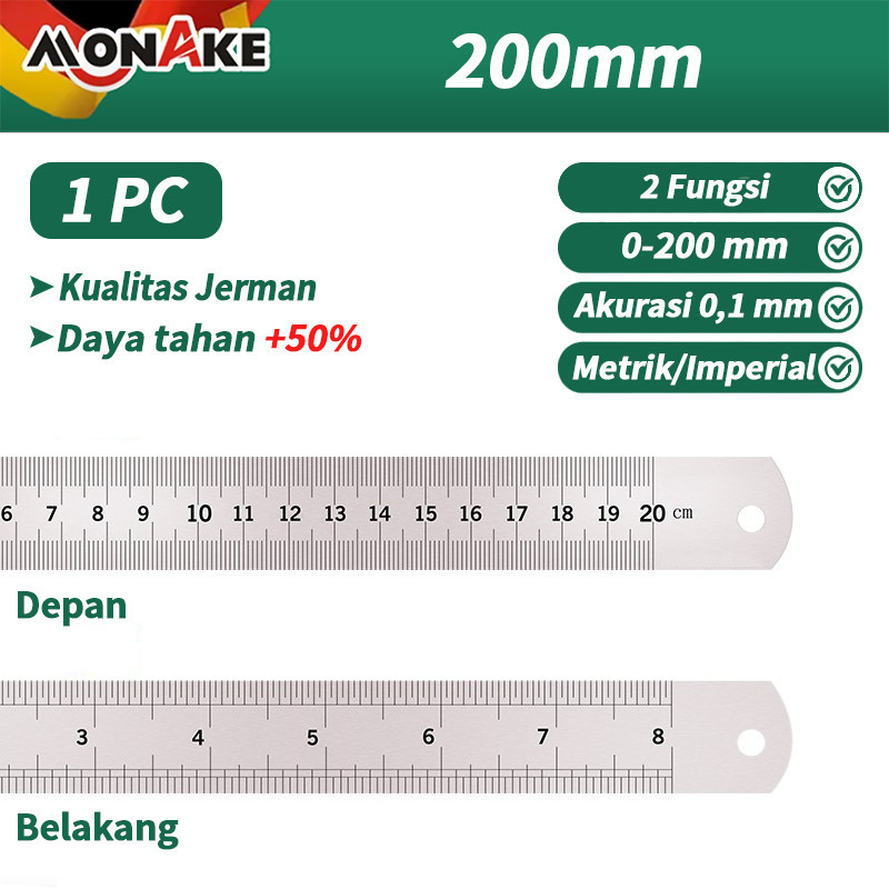 German Tool Monake Penggaris Logam 15/20/30CM Penggaris Besi Mistar Stainless Steel Ruler Mistar Ruller Metal Rules