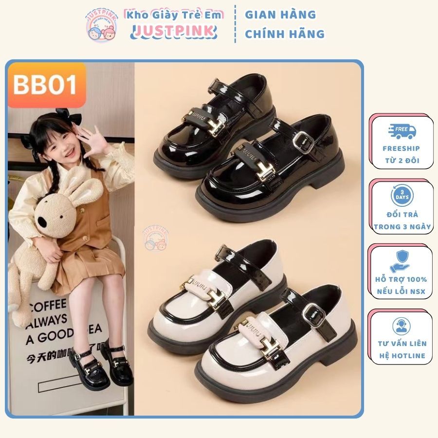 Giày búp bê da cho bé gái chất liệu da PU mềm mại có quai dán tiện dụng cho bé gái 3 - 12 tuổi - JP28