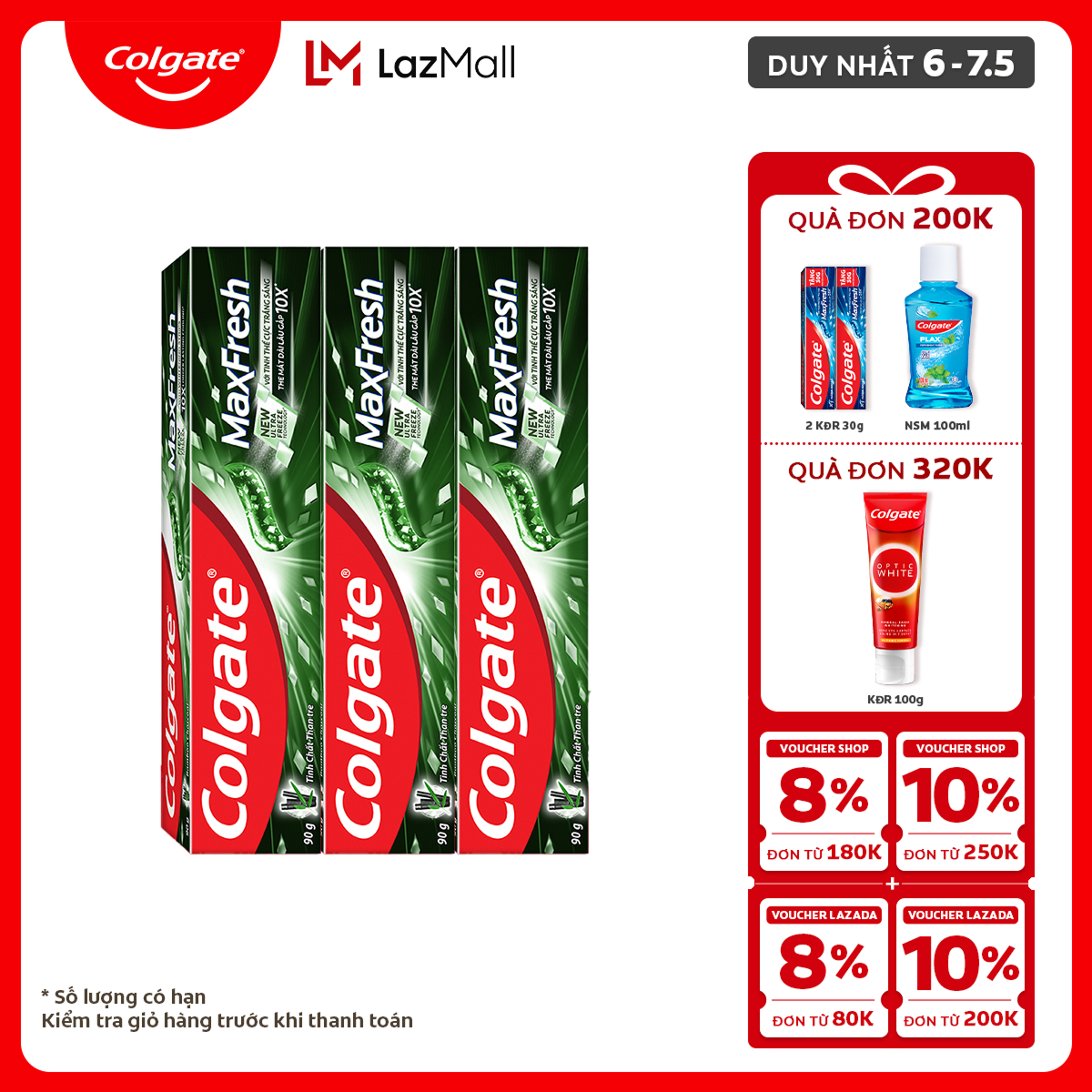 [Chỉ 6-7.5_Áp 2 tầng Voucher giảm đến 20%] Bộ 3 Kem đánh răng hơi thở thơm mát và làm trắng răng Col