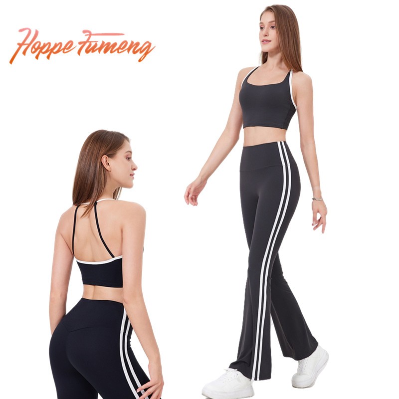 【Hoppe Fumeng one set padded yoga bra and high waist running flare pants for women