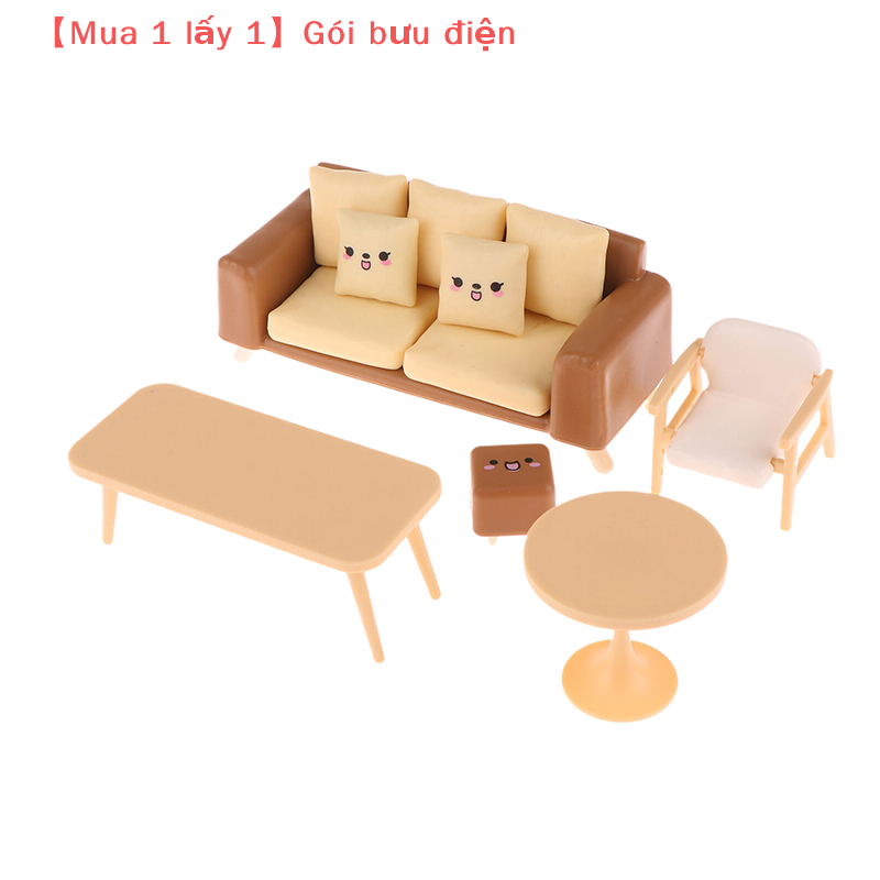 【QIXIANG1】 1 12 Dollhouse Mini Bàn trà ghế sofa mô hình Dollhouse phòng khách trang trí búp bê Nhà Phụ kiện nội thất