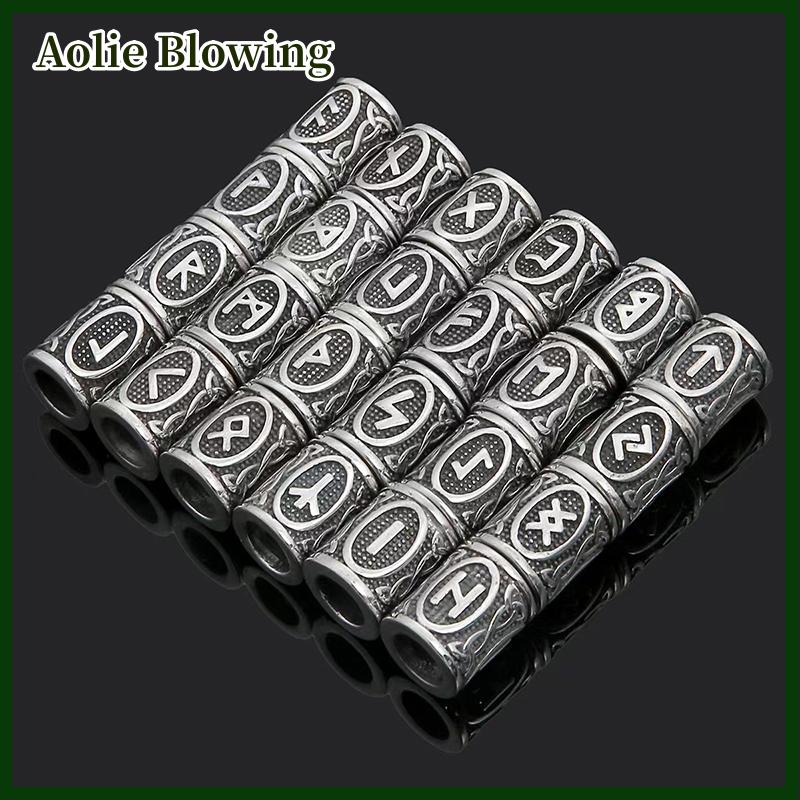 Aolie 24 Pcs Viking Runes Set Loose Hạt Spacer Hạt Cho Tóc Bện Dreadlock Hạt Tự Làm Đồ Trang Sức Làm