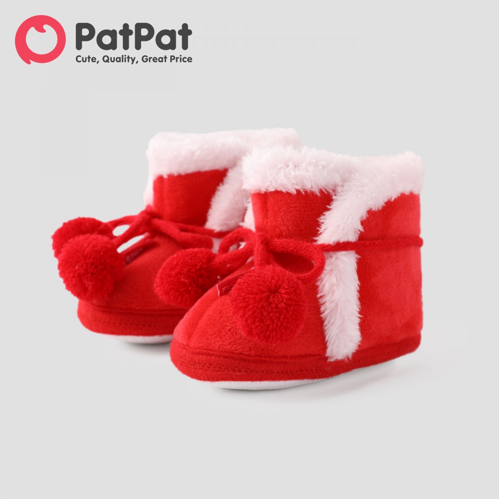 PatPat Christmas Baby & Toddler Pompom Decor Furry Prewalker Shoes