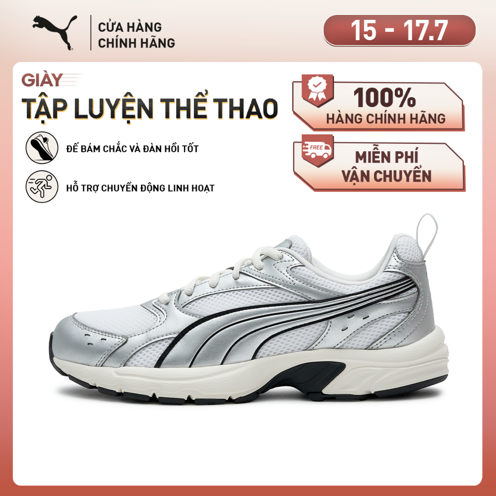 Giày Thể Thao PUMA Unisex Milenio Tech LT White-Silver-Feather Gray Màu Trắng