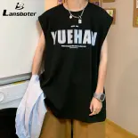 Lansboter Nam thời trang mùa hè áo vest sát nách dáng rộng thường ngày tank top thể thao với thiết kế in